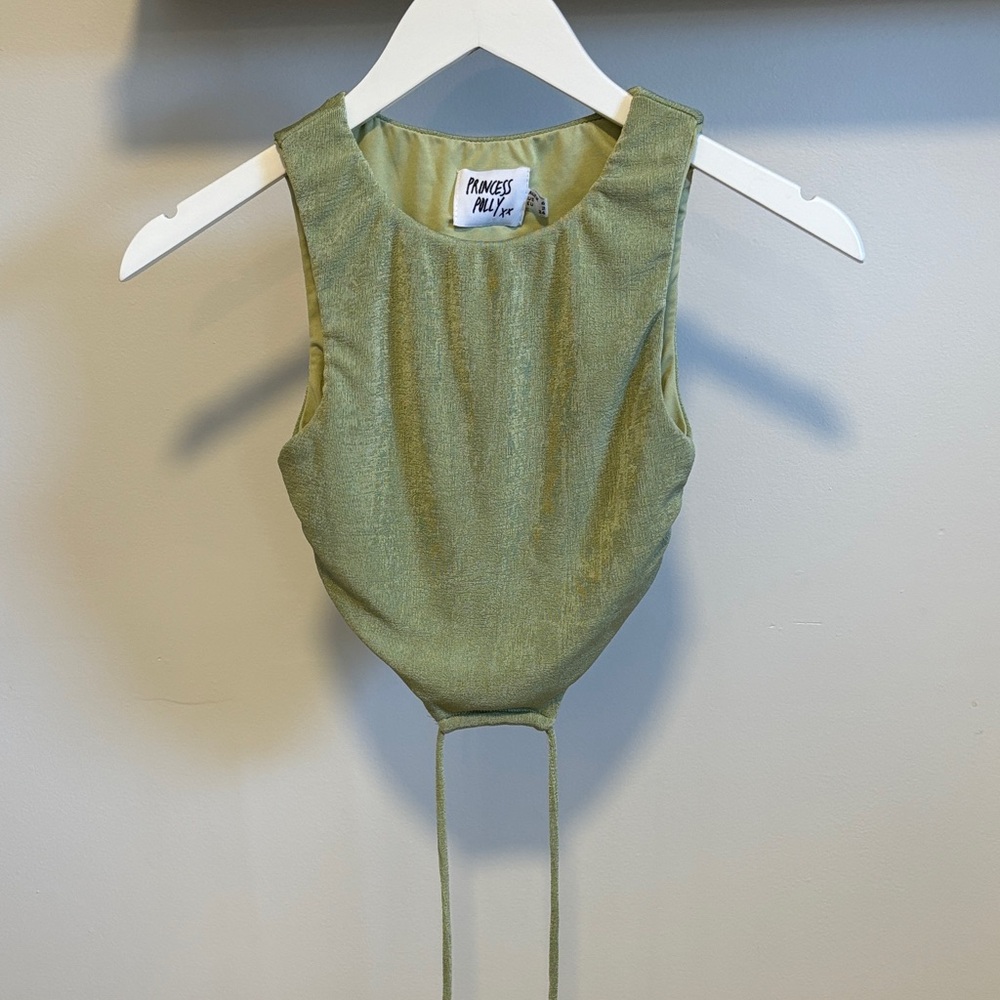 Princess Polly shimmered tie crop top.